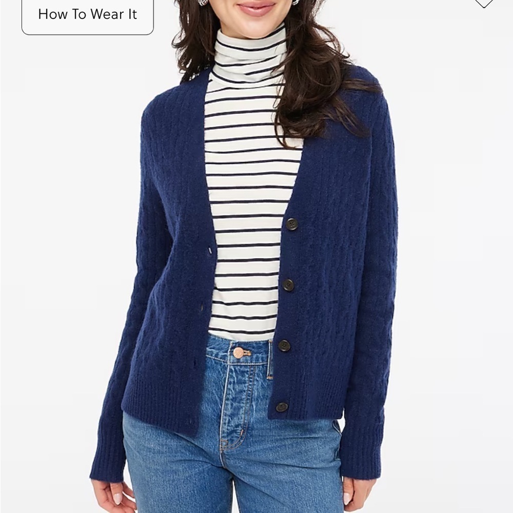 J. Crew Cable-knit cardigan sweater extra-soft yarn in antique navy NEW